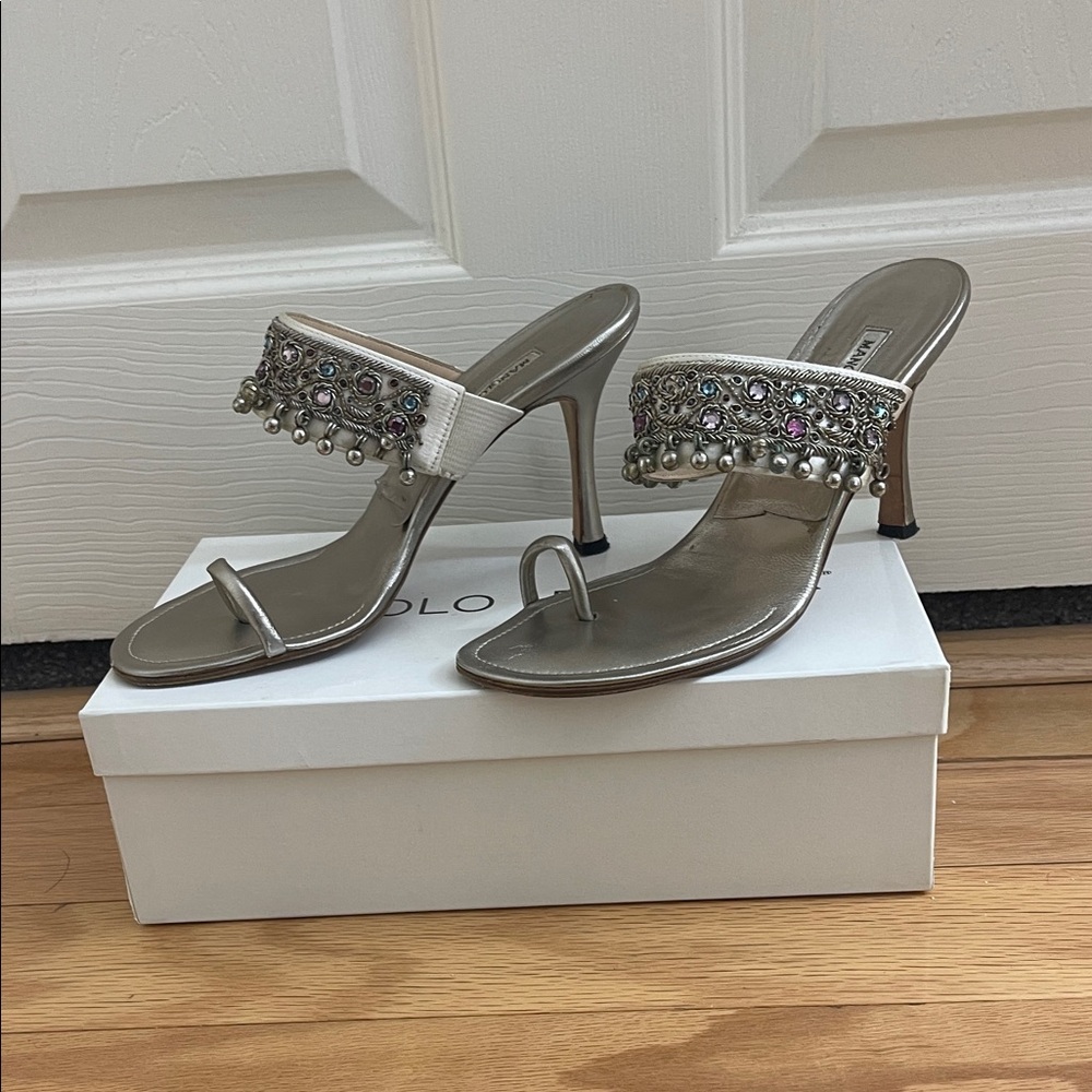 Manolo Blahnik Silver Embellished Heels